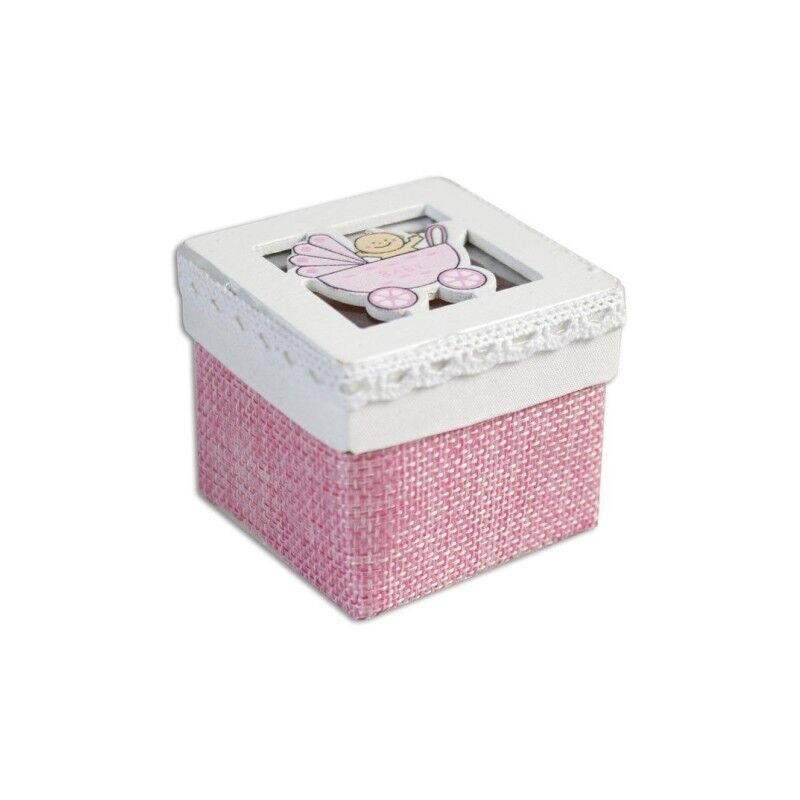 Trade Shop - Set Cubo Rosa Porta Confetti Con Carrozzino Bomboniera X Nascita  Battesimo Bimba