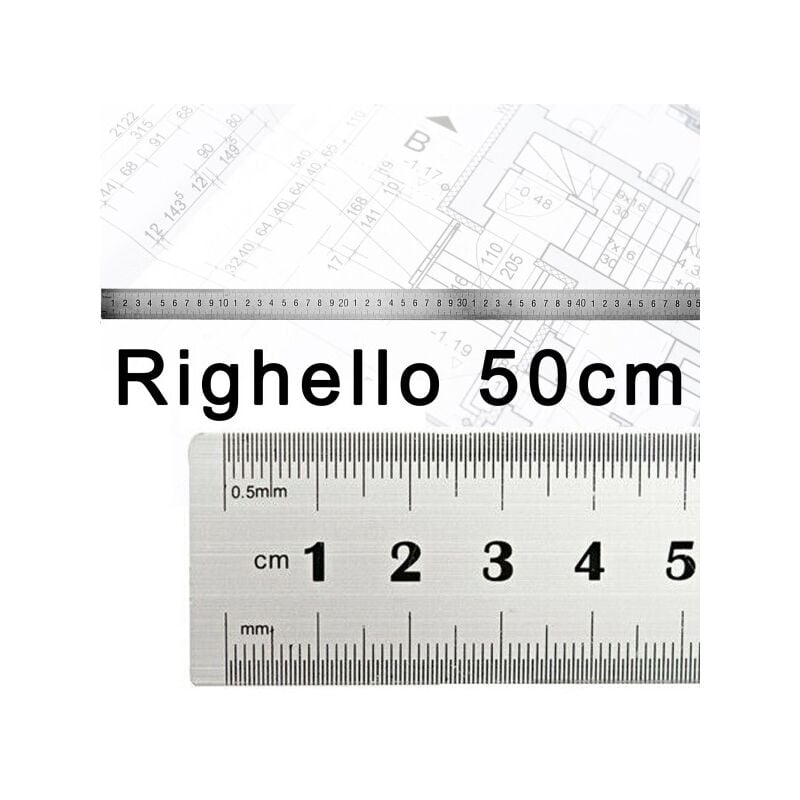 Trade Shop - Righello Metro 1mm A 50cm Metallo Acciaio Riga Multifunzione  Segnatura Cm E Inch