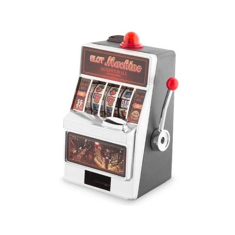 SALVADANAIO MONETE MINI SLOT MACHINE CON MANOPOLA FUNZIONANTE GIOCO BAMBINI  ADULTI