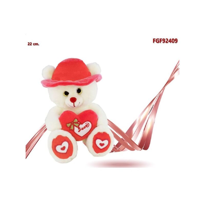 Trade Shop - Peluche Orso Con Cappello Cuore Rosso 22 Cm Pupazzo Regalo San  Valentino 92409