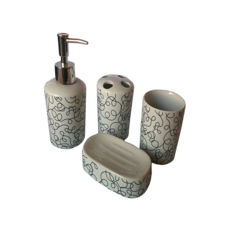 Trade Shop - Set 4 Pz Accessori Bagno In Ceramica Da Appoggio Design  Moderno Fantasia