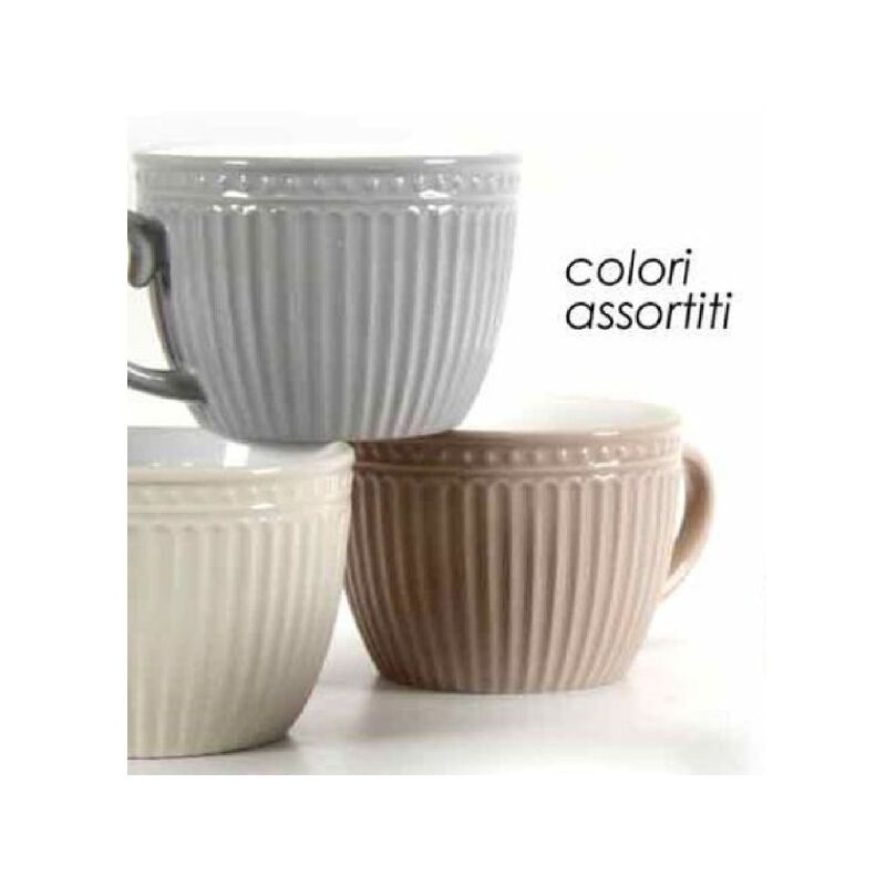 Trade Shop - Tazza Tazzone Latte Decoro Rigato In Ceramica 741012 460ml  Vari Colori Assortiti