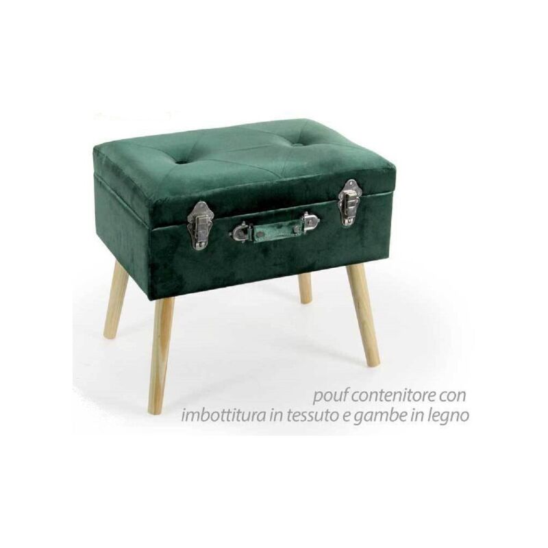 POUF CONTENITORE BAULE POGGIAPIEDI SGABELLO VELLUTO VERDE 50X35X46CM