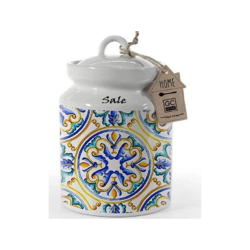 Trade Shop - Barattolo Sale Ceramica Ermetico Cucina Bianco Color  Mediterraneo 17x12cm 817113