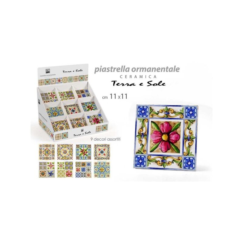 Trade Shop - Piastrella Ornamentale Ceramica 11x11 Cm Terra E Sole 9 Decori  Assortiti 825637