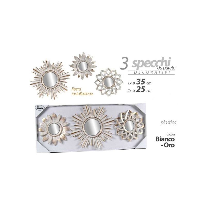 Set 3 Specchi Parete Decorativi Oro 25/35cm Plastica Libera