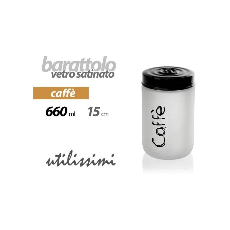 BARATTOLO ZUCCHERO CONTENITORE VETRO SATINATO COPERCHI NERO 660ML 15CM