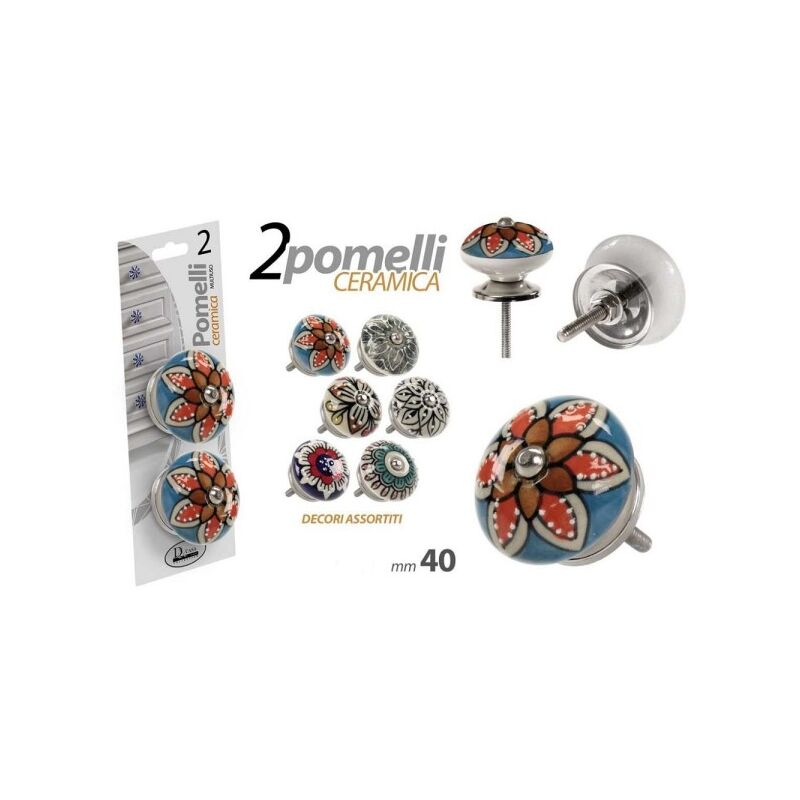 Trade Shop - Kit 2pz Pomelli Mobili Cassetti Pomello In Ceramica 40mm  Decori Assortiti 843020