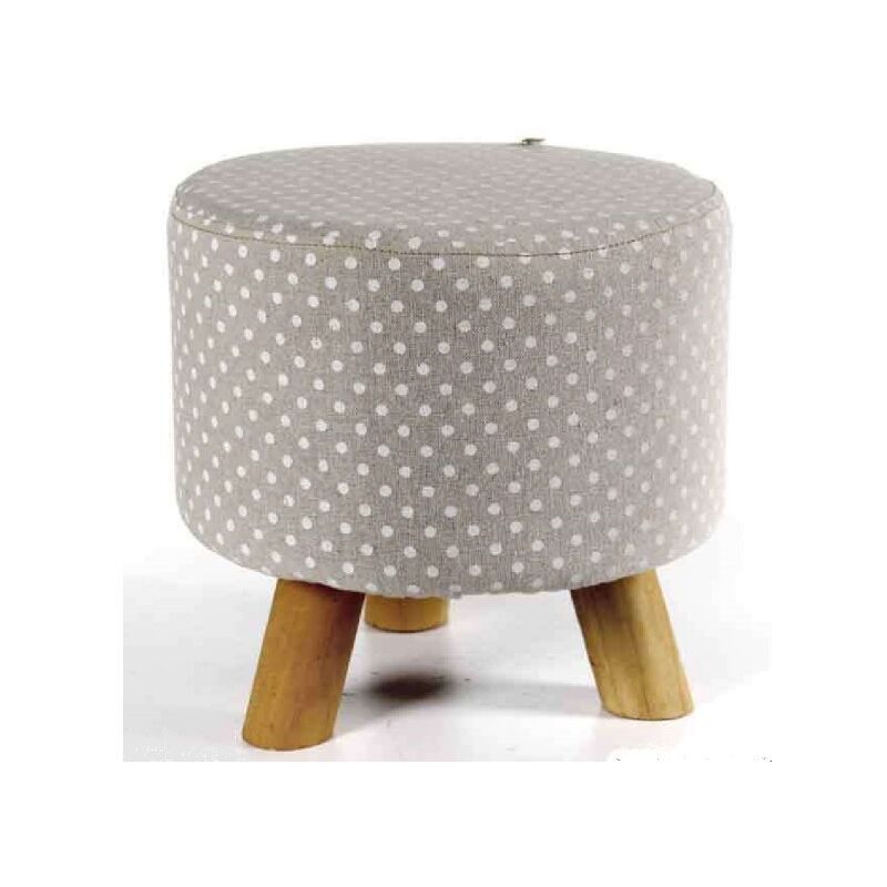 Trade Shop - Pouf Sgabello Poggiapiedi Tondo Struttura Legno Tessuto Pois  Crema 28x28cm 823558