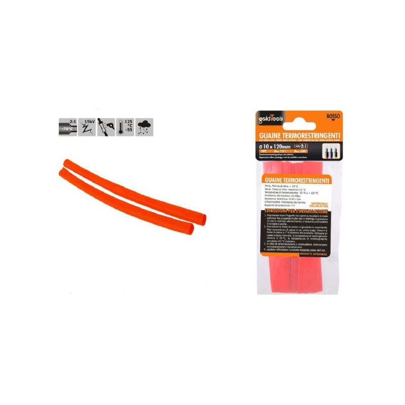 Trade Shop - Set 10 Pz Guaine Termorestringenti Termoretrattili Rosse  10x120mm Per Cavi 57085