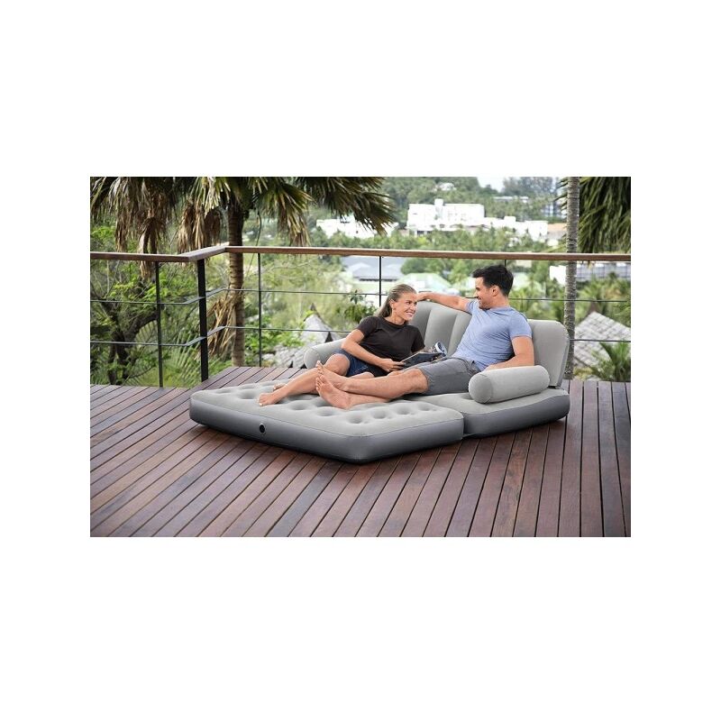 Poltrona divano letto 2posti gonfiabile grigio con pompa elettrica sofa  relax per giardino piscina campeggio uso interno esterno