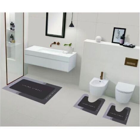 Set tappeti bagno 3 pezzi, tappetino wc, tappeto, coperchio