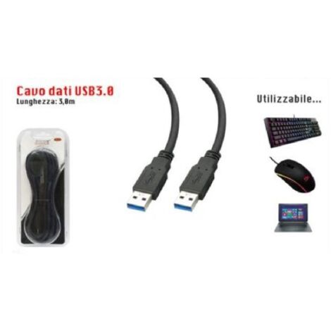 SatelliteSale Cavo USB 3.0 Maschio-Maschio Tipo A - 0,5 Metri (1,6 Ft) - Per Trasferimento Dati Fino A 5 Gbps - Plug And Play