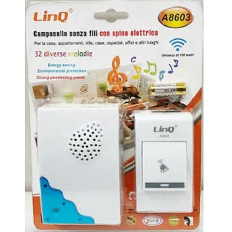 Campanello Wireless Spina Elettrica Rete 220v Senza Fili 32 Melodie Porta  A8610 