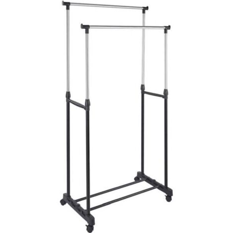 Trade Shop - Stand Appendiabiti Allungabile In Acciaio Telescopico Ruote  Doppio L80xh95-170cm