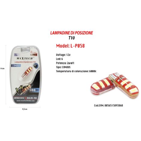 Trade Shop - Lampadine Di Posizione Canbus Maxtech L-p058 12v 6 Led 2 W  6000k Ultra