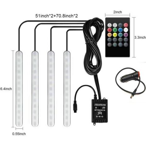 Trade Shop - Striscia Per Auto 48 Led Rgb 4 Barre 8 Colori Modalità Musica  Con Telecomando