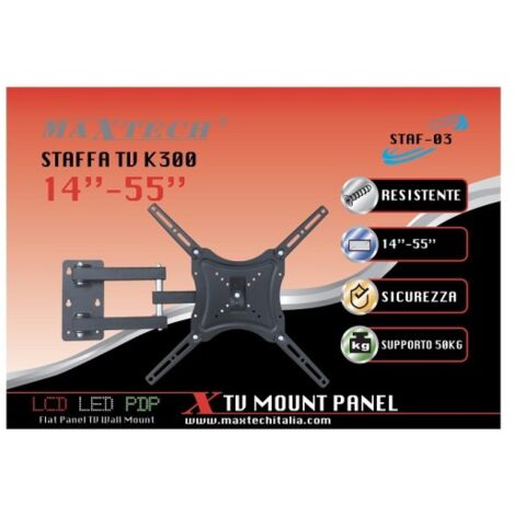 Trade Shop - Staffa Supporto Televisione Da Muro Tv K300 14-55 Fino 50kg  Staf-03 Maxtech