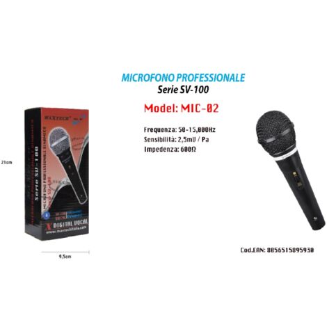MICROFONO UNIDIREZIONALE 17,5CM ON/OFF CAVO 2MT XLR JACK KARAOKE MAXTECH MIC -02