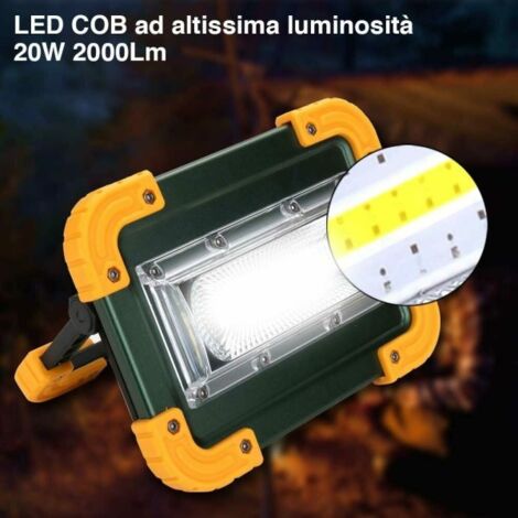 Lampada Faro Lavoro Portatile Torcia 100W 5000Lm a Batteria litio Luce  Emergenza