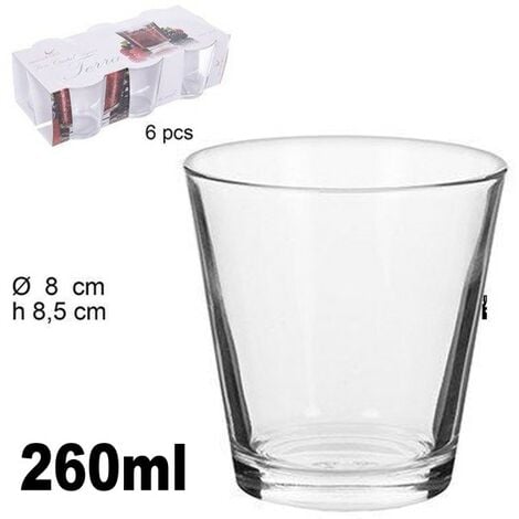 Trade Shop - Set 6 Bicchieri Trasparenti 260ml In Vetro Da Tavola Acqua  Diametro 8cm H 8