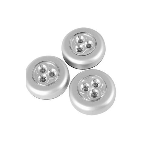 Trade Shop - Set 3 Lampade A 3 Led Con Adesivo Per Armadi0 Cassetti  Diametro 68mm A Batterie