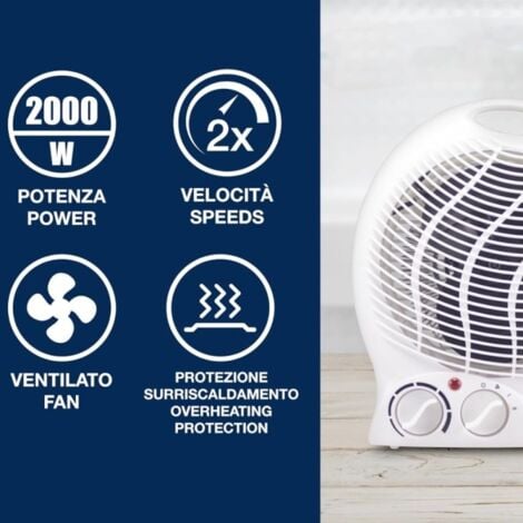 TERMOVENTILATORE CALDOBAGNO CALDO BAGNO STUFA STUFETTA ELETTRICA 2000W  TERMOSTAT