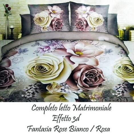 Trade Shop - Completo Letto 3d Lenzuola Matrimoniale Sotto Sopra  Copricuscini Rose Colorate