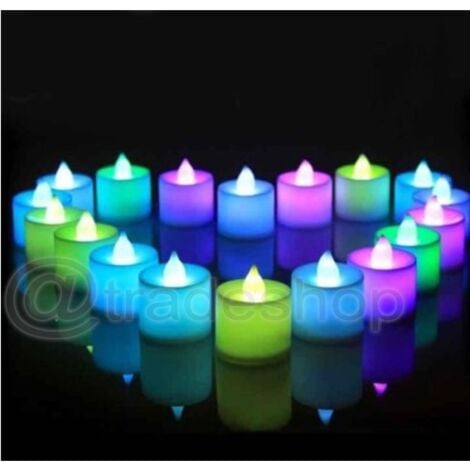 Trade Shop - Set 12 Mini Candele Led Senza Fiamma Tremolante Rgb