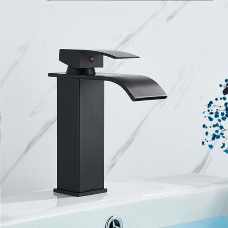 Trade Shop - Rubinetto Bagno Lavabo Miscelatore A Cascata Nero Ottone  Monocomando Moderno