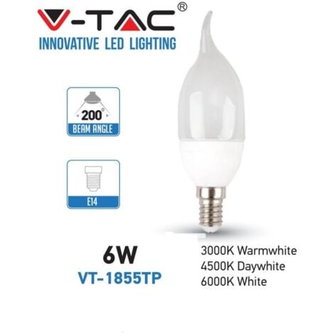 Trade Shop - Lampada Lampadina Led V-tac 6w 6 Watt Luce Freddo Fiamma Opaca  Candela E14