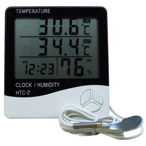 Trade Shop - Termometro Igrometro Digitale Temperatura Umidita' Ora Data  Casa Htc-2 Con Sonda