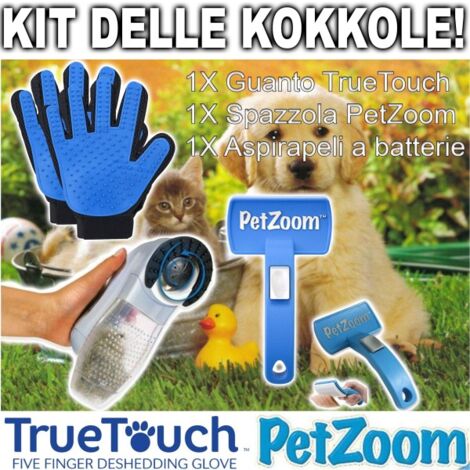 Trade Shop - Kit Delle Coccole True Touch + Petzoom + Aspirapeli Per La  Pulizia Cani E Gatti