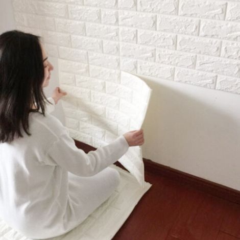 Pannello Adesivo Per Decorazione Parete Effetto Pietra Muro 3d 70 X 60 Cm Bianco