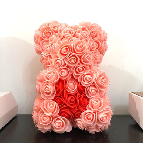 Trade Shop - Orsacchiotto Orsetto Orso Di Rose Con Fiori Da 25cm Colore  Rosa Con Cuore Rosso
