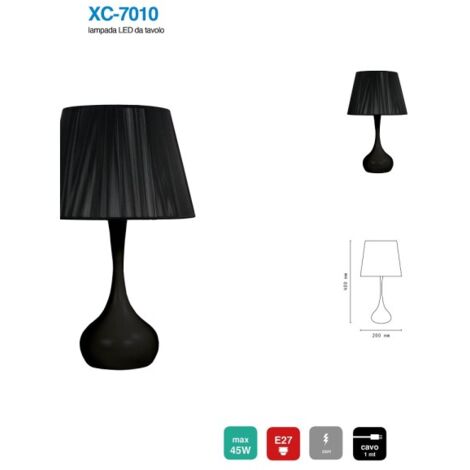 Trade Shop - Lampada Da Tavolo Scrivania Con Base Sferica Nera E27 Design  Moderno Xc-7010