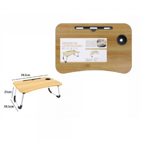 Trade Shop - Vassoio Da Letto Scrivania Pieghevole Tavolino Pc Slot Tablet  Tazza Legno 71367