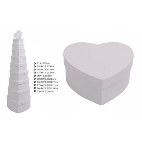 Trade Shop - Set 10pz Scatole Box Per Regali Varie Misure Matrioska Forma  Cuore Bianco 71960