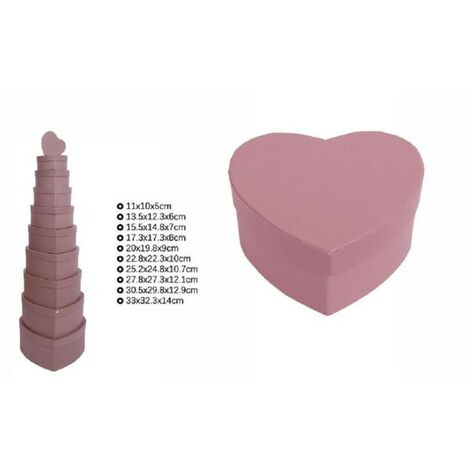 Trade Shop - Set 10pz Scatole Box Regali Varie Misure Matrioska Forma Cuore  Rosa Antico 71962