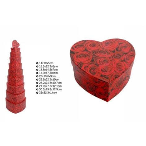 Trade Shop - Set 10 Pz Scatole Box Regali Varie Misure Matrioska Forma  Cuore Rose Rosse 71967