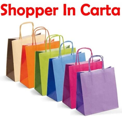 Trade Shop - 2 Pz Borsa Shopper Busta Regalo In Carta Modelli Assortiti 210  Gr 25x10x25 Cm