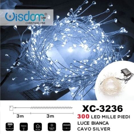 Trade Shop - Catena Luminosa 300 Led Mille Piedi Effetto Ramo Luce Bianca A  Batteria Xc-3236