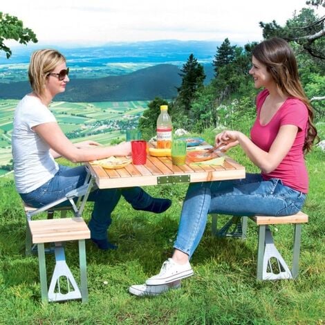 Tavolino da Campeggio Picnic Pieghevole in legno con 4 sedie