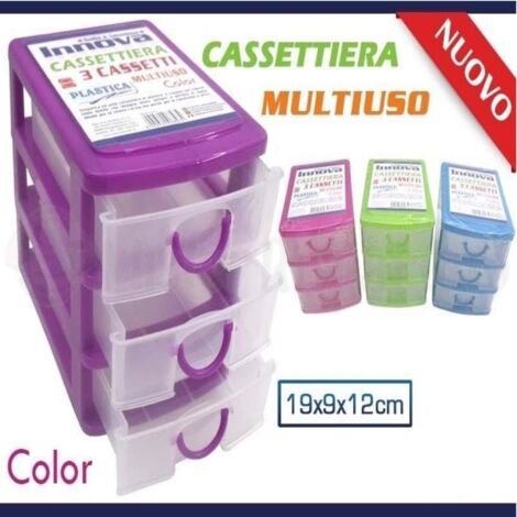 Trade Shop - Mini Cassettiera 3 Cassetti Colorata Multiuso Plastica  Minuteria Cotone