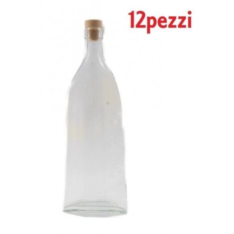 Trade Shop - Set 12 Pezzi Bottiglie Bottigline Vetro Trasparente Luxuri Con  Tappo 500cc