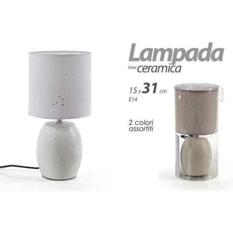 Lampada da Comodino Abat jour Ø30x56 cm in Corda e Tessuto Beige e