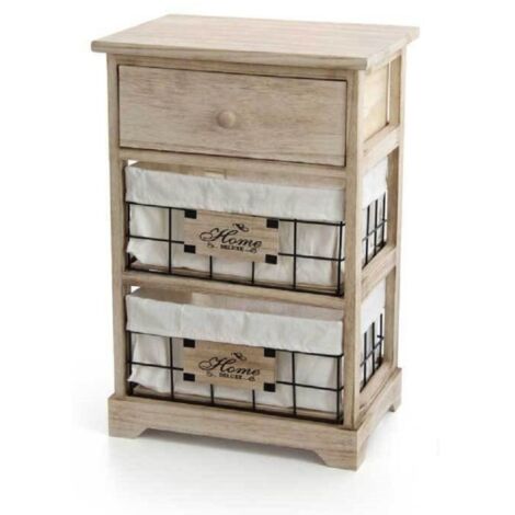 Trade Shop - Mobile Cassettiera In Legno Naturale 3 Cassetti 37x27x58cm  Decorata Ceste 787805