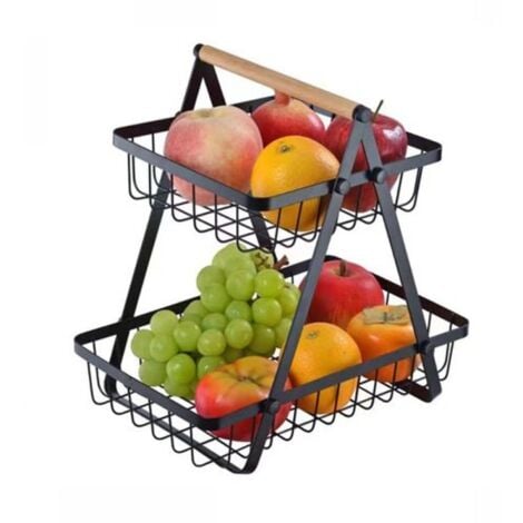 Trade Shop - Cestino Per Frutta Pane Snack Verdura Alzatina Portatutto 2  Ripiani Contenitore