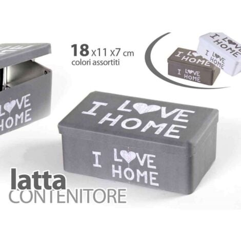 Trade Shop - Contenitore Scatola Latta Multiuso 18x11x7cm I Love Home Colori  Assortiti 710483