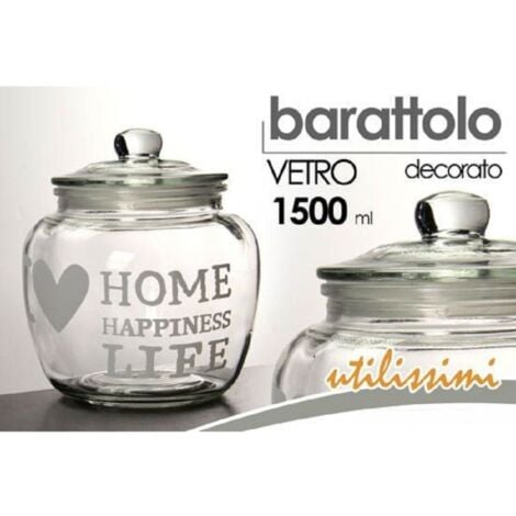 Trade Shop - Barattolo Ermetico Vetro Contenitore Cucina Deco Moderno  Coperchio 1,5 Lt 652622